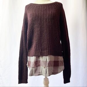 Parker Womens Silk Shirttail Hem Sweater Maroon Gray Buffalo Plaid  Medium NWT